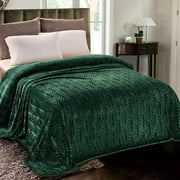 Whale Flotilla Flannel Fleece King Size(90x104 Inch) Lightweight Bed Blanket, Soft Velvet Bedspread Plush Fluffy Coverlet Palm Leaf Design Decorative Blanket for All Seasons, Dark Green…
