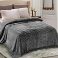 thumbnail image 1 of Whale Flotilla Flannel Fleece King Size 90x104 Inch Bed Blanket, Soft Velvet Lightweight Bedspread Plush Fluffy Coverlet Chevron Design Decorative Blanket for All Season, Dark Grey, 1 of 9