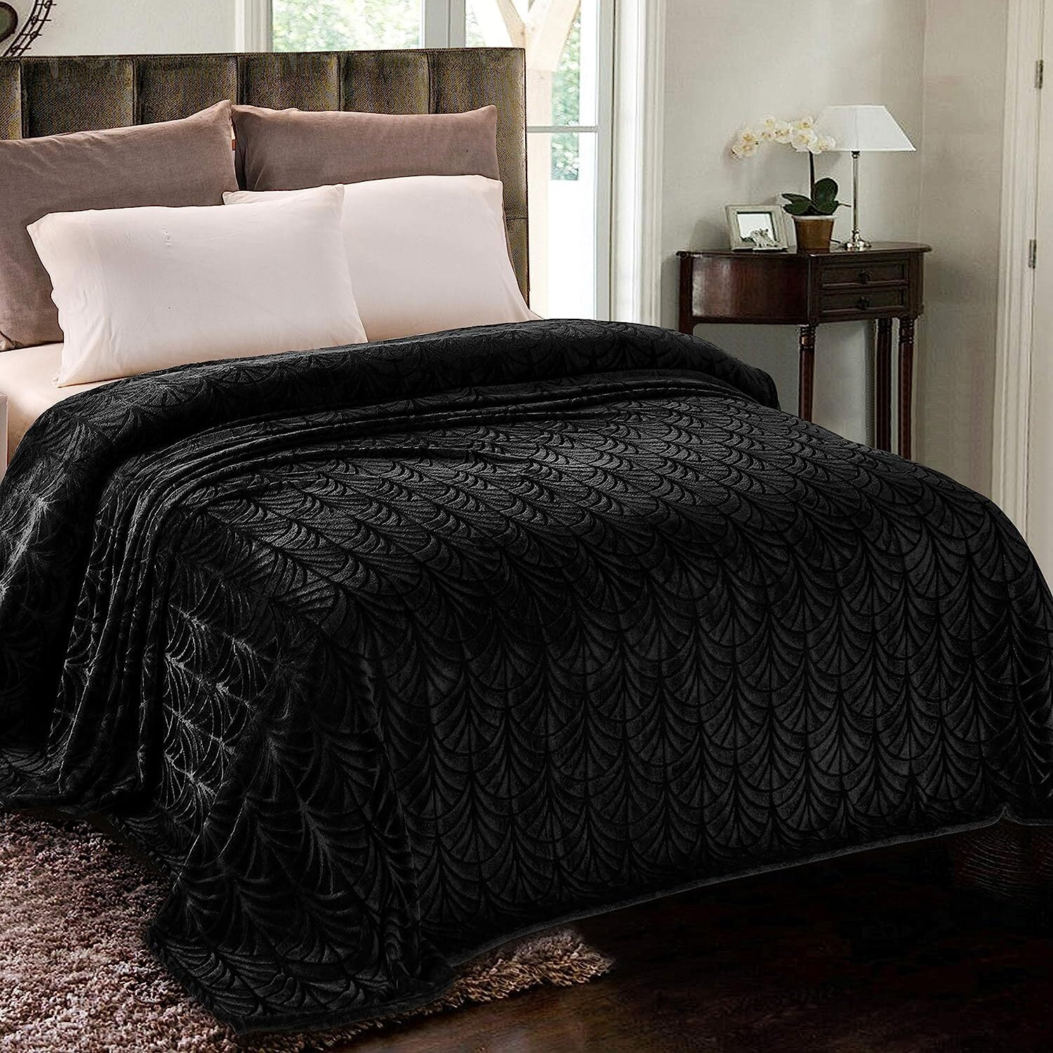King Size Black Fleece Flannel Bed Blanket