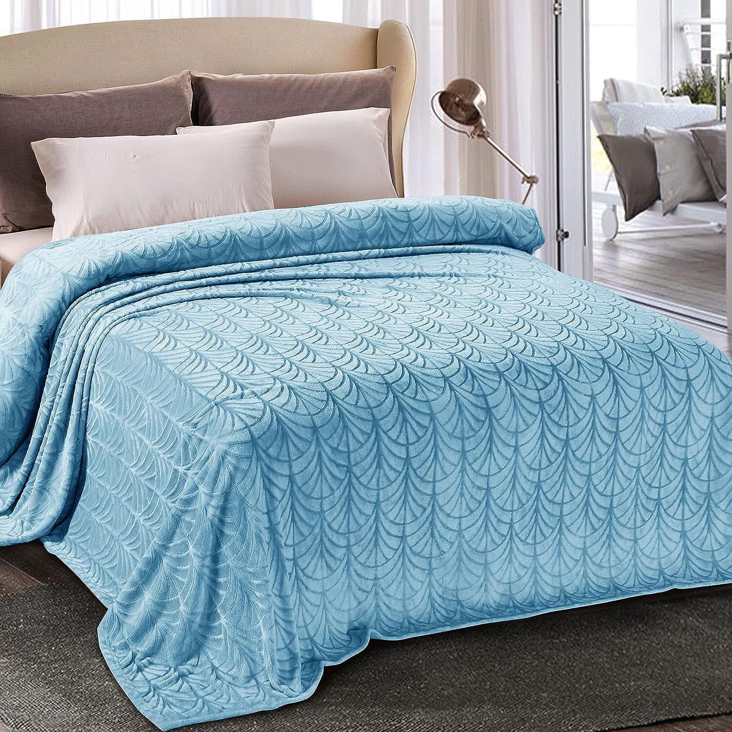 Whale Flotilla Fleece King Size Blanket, Lightweight, Soft, Plush, Stone Blue, 90x104 Inch