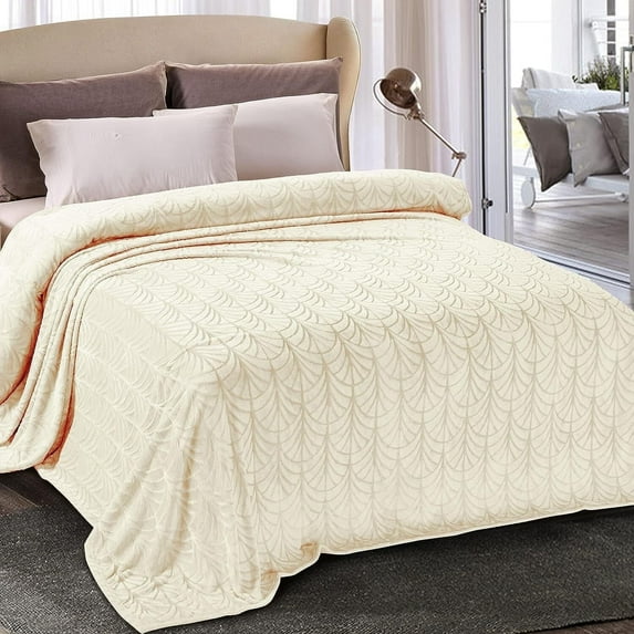 Whale Flotilla Flannel Fleece 90x104 Inch King Size Blanket for Bed, Soft Fluffy Velvet Bedspread Coverlet with Decorative Vintage Pattern for All Season, Warm and Lightweight, Light Gold
