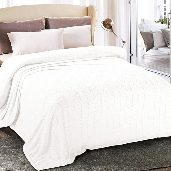 Whale Flotilla Flannel Fleece 90x104 Inch King Size Blanket for Bed, Soft Fluffy Velvet Bedspread Coverlet with Decorative Vintage Pattern for All Season, Warm and Lightweight, White