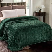 بطانية Whale Flotilla Flannel Fleece مقاس 90x104 بوصة بحجم كينغ للسرير، غطاء مفرش سرير مخملي ناعم مع نمط عتيق مزخرف لجميع المواسم، دافئ وخفيف الوزن، أخضر غامق
