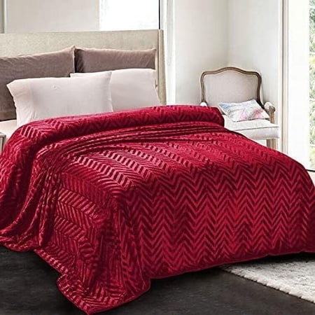 Whale Flotilla Flannel Fleece Twin-XL Size 90x66 Inch Bed Blanket, Soft Velvet Lightweight Bedspread Plush Fluffy Coverlet Chevron Design Decorative Blanket for All Season, Red