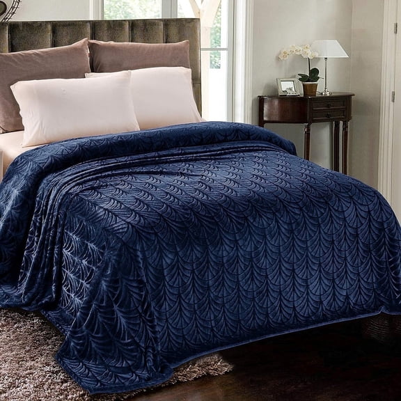 Whale Flotilla Flannel Fleece 90x66 Inch Twin-XL Size Blanket for Bed, Soft Fluffy Velvet Bedspread Coverlet with Decorative Vintage Pattern for All Season, Warm and Lightweight, Navy Blue