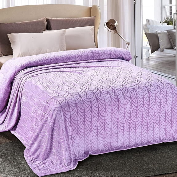 Whale Flotilla Flannel Fleece 60"x80" Twin Size Throw Blanket, Soft Fluffy Velvet Bedspread with Vintage Pattern, Warm Lightweight All-Season Coverlet, Lilac