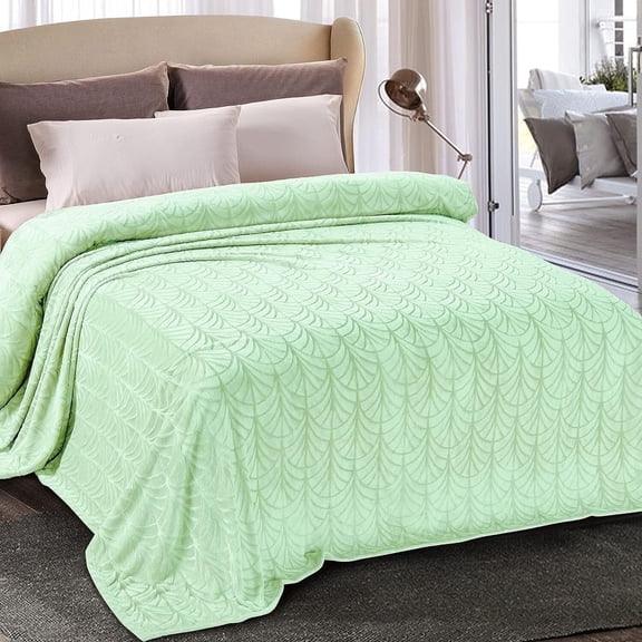 Whale Flotilla Flannel Fleece 60x80 Inch Twin Size Blanket for Bed, Soft Fluffy Velvet Bedspread Coverlet with Decorative Vintage Pattern for All Season, Warm and Lightweight, Light Green