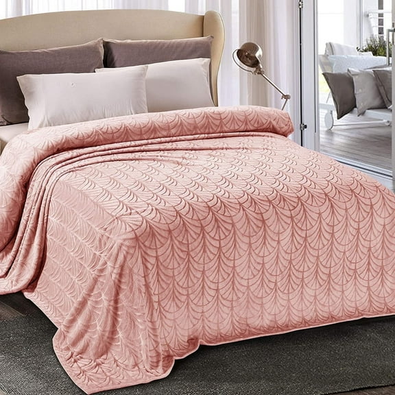 Whale Flotilla Flannel Fleece 90x66 Inch Twin-XL Size Blanket for Bed, Soft Fluffy Velvet Bedspread Coverlet with Decorative Vintage Pattern for All Season, Warm and Lightweight, Pink