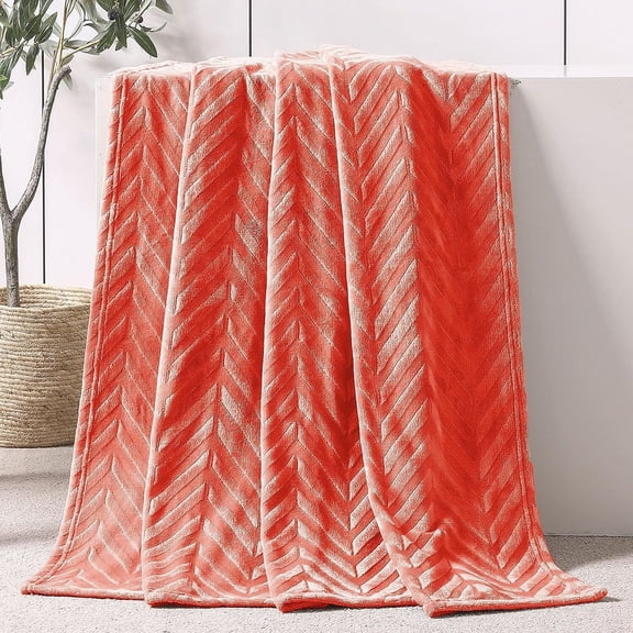 Whale Flotilla Soft Flannel Fleece Lightweight 50"x60" Throw Blanket, Brushed Chevron Design Fluffy Plush Cozy Blanket for All Seasons, Coral