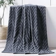 thumbnail image 1 of Whale Flotilla Soft Flannel Fleece Lightweight 50"x60" Throw Blanket, Brushed Chevron Design Fluffy Plush Cozy Blanket for All Seasons, Dark Grey, 1 of 8