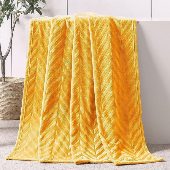 Whale Flotilla Soft Flannel Fleece Lightweight 50"x60" Throw Blanket, Brushed Chevron Design Fluffy Plush Cozy Blanket for All Seasons, Lemon Yellow