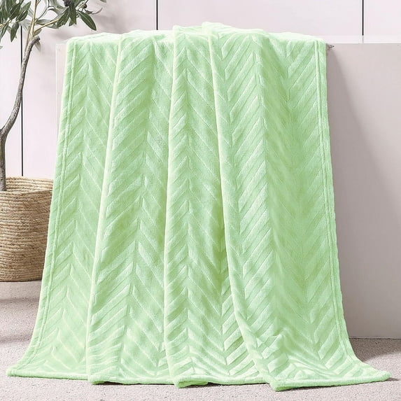 Whale Flotilla Soft Flannel Fleece Lightweight 50"x60" Throw Blanket, Brushed Chevron Design Fluffy Plush Cozy Blanket for All Seasons, Light Green