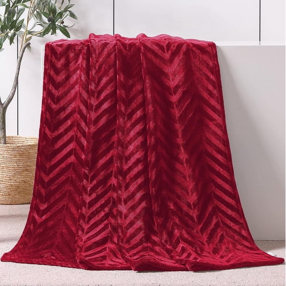 Whale Flotilla Soft Flannel Fleece Lightweight 50"x60" Throw Blanket, Brushed Chevron Design Fluffy Plush Cozy Blanket for All Seasons, Red