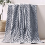 Whale Flotilla Soft Flannel Fleece Lightweight 50"x60" Throw Blanket, Brushed Chevron Design Fluffy Plush Cozy Blanket for All Seasons, Silver Grey