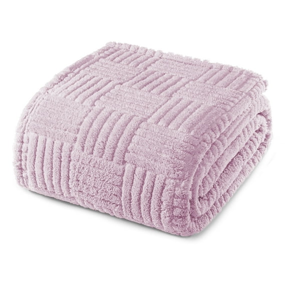 Whale Flotilla Fluffy Fleece 90"x 104" King Size Blanket for Bed, Fuzzy Soft Cozy Exquisite Blankets with Decorative Jacquard Pattern for All Season, Warm but Lightweight, Lilac