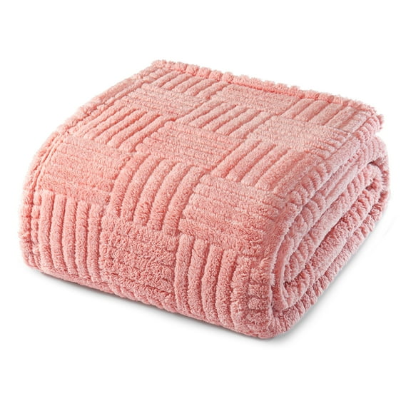 Whale Flotilla Fluffy Fleece 90"x 104" King Size Blanket for Bed, Fuzzy Soft Cozy Exquisite Blankets with Decorative Jacquard Pattern for All Season, Warm but Lightweight, Pink