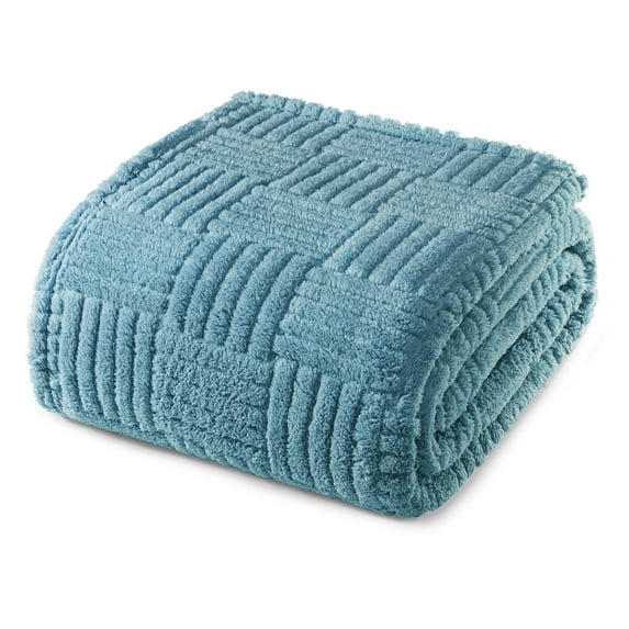 Whale Flotilla Fluffy Fleece 90"x 104" King Size Blanket for Bed, Fuzzy Soft Cozy Exquisite Blankets with Decorative Jacquard Pattern for All Season, Warm but Lightweight, Slate Blue