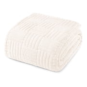 Whale Flotilla Fluffy Fleece 90"x 90" Queen Size Blanket for Bed, Fuzzy Soft Cozy Exquisite Blankets with Decorative Jacquard Pattern for All Season, Warm but Lightweight, Ivory