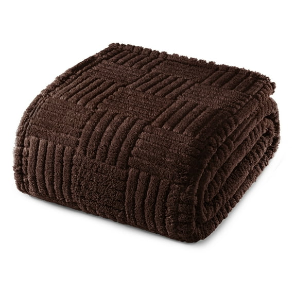 Whale Flotilla Fluffy Fleece 90"x 90" Queen Size Blanket for Bed, Fuzzy Soft Cozy Exquisite Blankets with Decorative Jacquard Pattern for All Season, Warm but Lightweight, Coffee