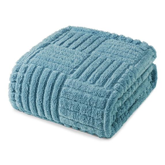 Whale Flotilla Fluffy Fleece Throw Blanket 50"x60" for Couch, Bed, Sofa, Fuzzy Soft Cozy Throw with Decorative Jacquard Pattern for All Season, Warm but Lightweight, Slate Blue