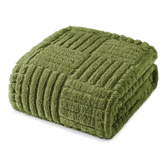 Whale Flotilla Fluffy Fleece Throw Blanket 50"x60" for Couch, Bed, Sofa, Fuzzy Soft Cozy Throw with Decorative Jacquard Pattern for All Season, Warm but Lightweight, Olive