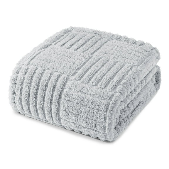 Whale Flotilla Fluffy Fleece Throw Blanket 50"x60" for Couch, Bed, Sofa, Fuzzy Soft Cozy Throw with Decorative Jacquard Pattern for All Season, Warm but Lightweight, Light Grey