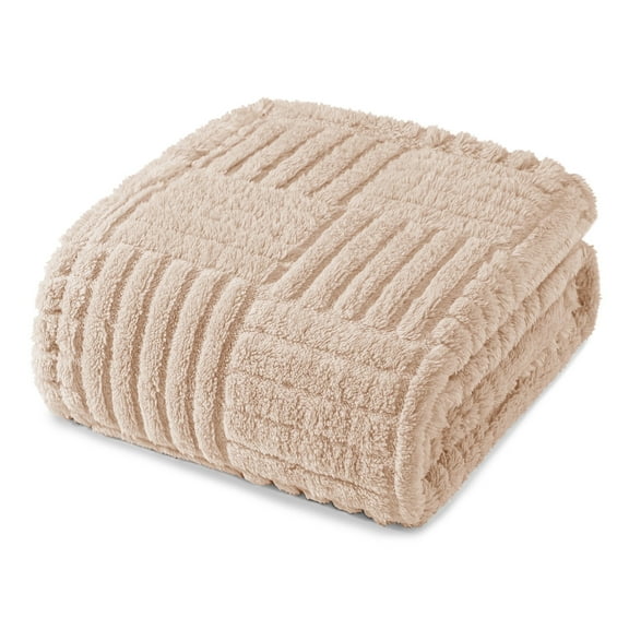 Whale Flotilla Fluffy Fleece Throw Blanket 50"x60" for Couch, Bed, Sofa, Fuzzy Soft Cozy Throw with Decorative Jacquard Pattern for All Season, Warm but Lightweight, Camel