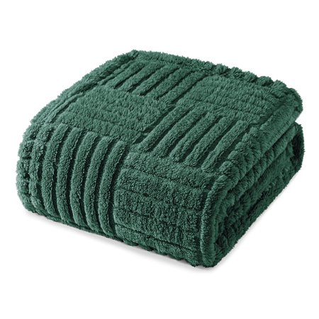 Whale Flotilla Fluffy Fleece Throw Blanket 50"x60" for Couch, Bed, Sofa, Fuzzy Soft Cozy Throw with Decorative Jacquard Pattern for All Season, Warm but Lightweight, Emerald Green