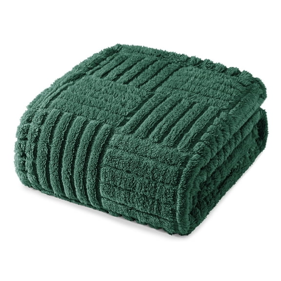 Whale Flotilla Fluffy Fleece Throw Blanket 50"x60" for Couch, Bed, Sofa, Fuzzy Soft Cozy Throw with Decorative Jacquard Pattern for All Season, Warm but Lightweight, Emerald Green