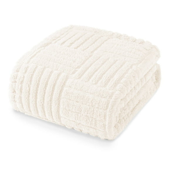 Whale Flotilla Fluffy Fleece Throw Blanket 50"x60" for Couch, Bed, Sofa, Fuzzy Soft Cozy Throw with Decorative Jacquard Pattern for All Season, Warm but Lightweight, Ivory