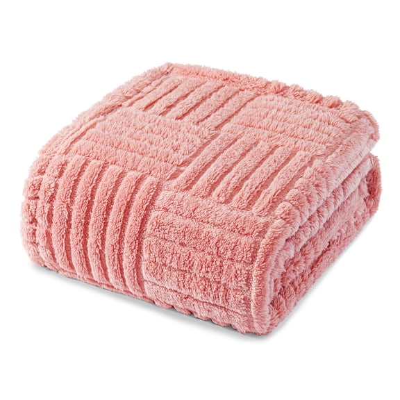 Whale Flotilla Fluffy Fleece Throw Blanket 50"x60" for Couch, Bed, Sofa, Fuzzy Soft Cozy Throw with Decorative Jacquard Pattern for All Season, Warm but Lightweight, Pink