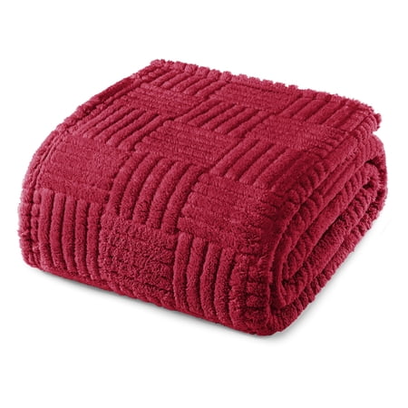 Whale Flotilla Fluffy Fleece 60"x 80" Twin Size Blanket for Bed, Fuzzy Soft Cozy Exquisite Blankets with Decorative Jacquard Pattern for All Season, Warm but Lightweight, Red