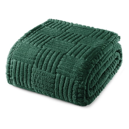 Whale Flotilla Fluffy Fleece 60"x 80" Twin Size Blanket for Bed, Fuzzy Soft Cozy Exquisite Blankets with Decorative Jacquard Pattern for All Season, Warm but Lightweight, Emerald Green