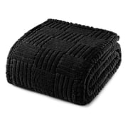 Whale Flotilla Fluffy Fleece 60"x 80" Twin Size Blanket for Bed, Fuzzy Soft Cozy Exquisite Blankets with Decorative Jacquard Pattern for All Season, Warm but Lightweight, Black