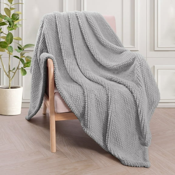 Whale Flotilla Fuzzy Fleece 50"x70" Throw Blanket for Couch, Fluffy Warm Soft Jacquard Blankets for Fall Winter, Lightweight and Cozy, Light Grey