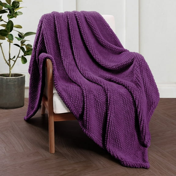 Whale Flotilla Fuzzy Fleece 50"x70" Throw Blanket for Couch, Fluffy Warm Soft Jacquard Blankets for Fall Winter, Lightweight and Cozy, Purple