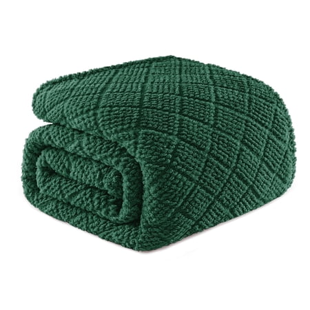 Whale Flotilla Fuzzy Fleece King Size Blanket for Bed, Soft Fluffy Jacquard Waffle Blankets for All Season, Lightweight and Warm, 90x104 Inch, Emerald Green