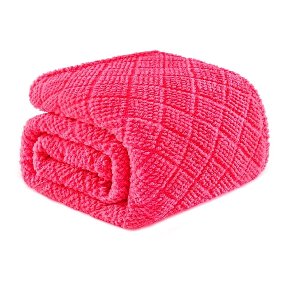 Whale Flotilla Fuzzy Fleece King Size Blanket for Bed, Soft Fluffy Jacquard Waffle Blankets for All Season, Lightweight and Warm, 90x104 Inch, Hot Pink