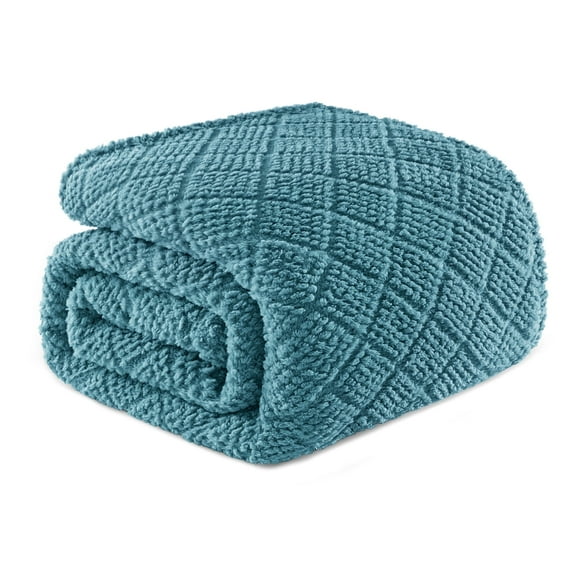 Whale Flotilla Fuzzy Fleece Queen Size Blanket for Bed, Soft Fluffy Jacquard Waffle Blankets for All Season, Lightweight and Warm, 90x90 Inch, Slate Blue