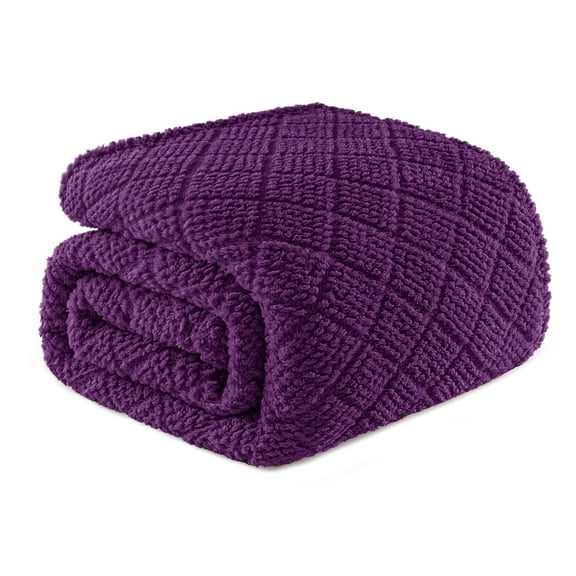 Whale Flotilla Fuzzy Fleece Queen Size Blanket for Bed, Soft Fluffy Jacquard Waffle Blankets for All Season, Lightweight and Warm, 90x90 Inch, Purple