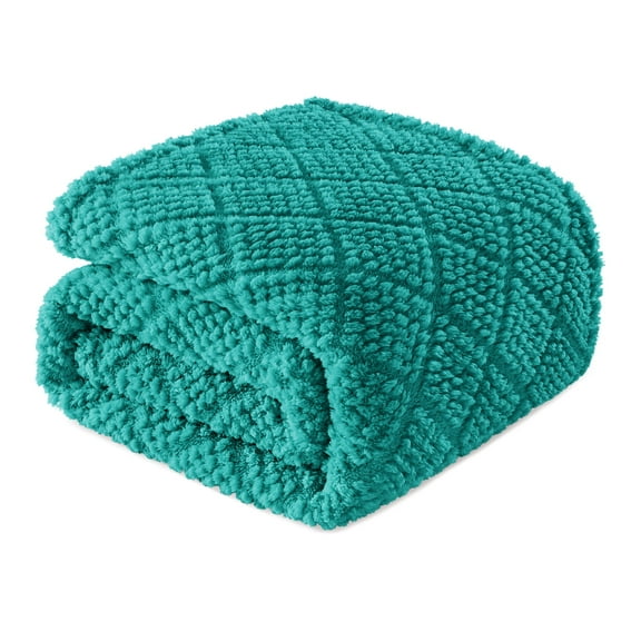 Whale Flotilla Fuzzy Fleece Throw Blanket for Couch, Bed, Soft Fluffy Jacquard Waffle Blankets for All Season, Lightweight and Warm, 50x60 Inch, Teal