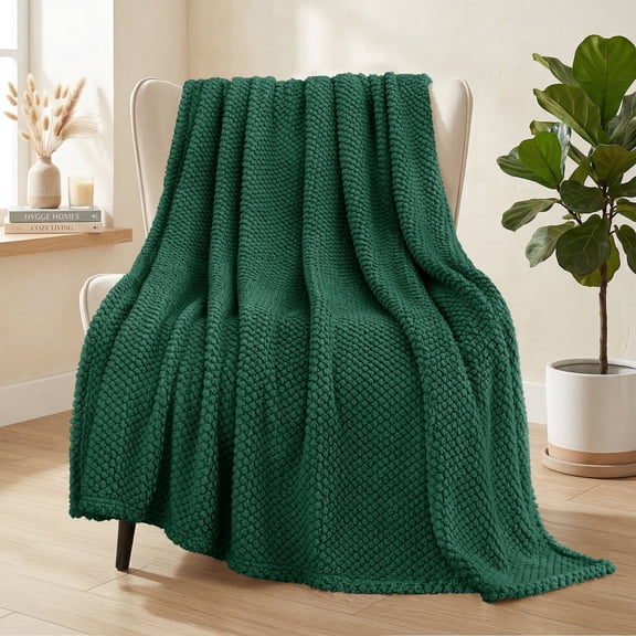 Whale Flotilla Fuzzy Fleece 50"x70" Throw Blanket for Couch, Fluffy Warm Soft Jacquard Blankets for All Seasons, Lightweight and Cozy, Deep Green