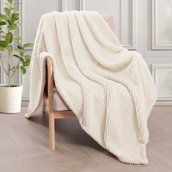 Whale Flotilla Fuzzy Fleece 50"x70" Throw Blanket for Couch, Fluffy Warm Soft Jacquard Blankets for Fall Winter, Lightweight and Cozy, Ivory