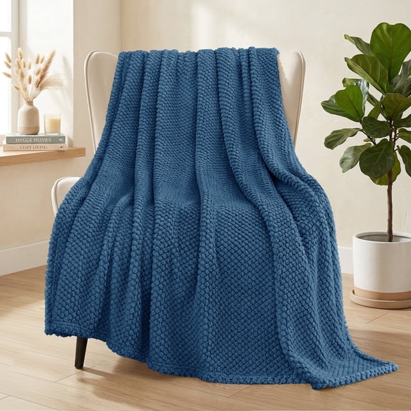 Whale Flotilla Fuzzy Fleece 50"x70" Throw Blanket for Couch, Fluffy Warm Soft Jacquard Blankets for All Seasons, Lightweight and Cozy, Navy Blue