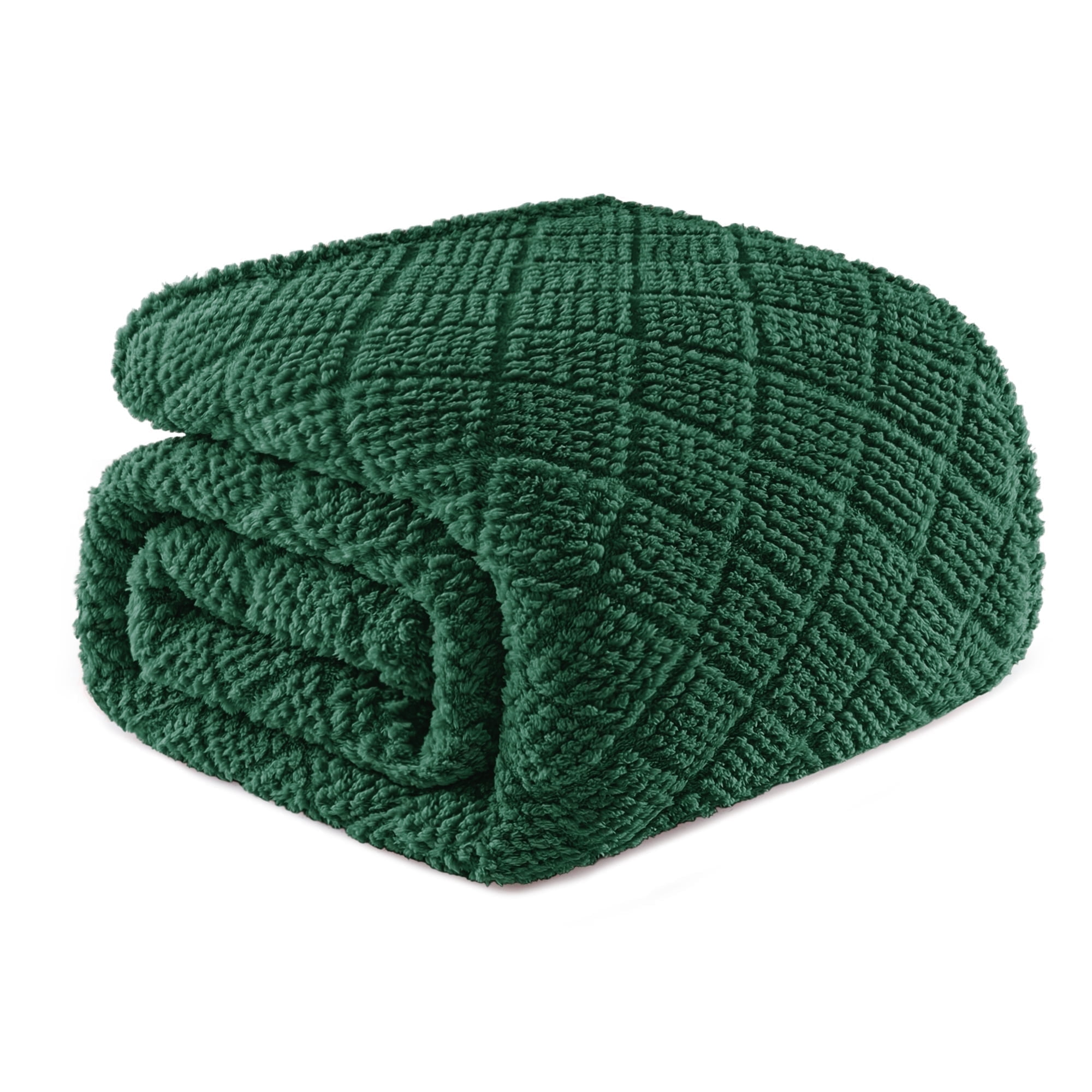 Whale Flotilla Fuzzy Fleece Twin Size Blanket for Bed, Soft Fluffy Jacquard Waffle Blankets for All Season, Lightweight and Warm, 60x80 Inch, Emerald Green