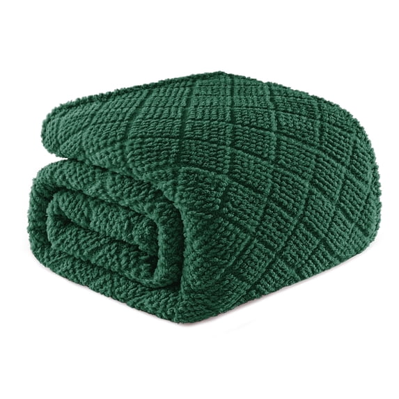 Whale Flotilla Fuzzy Fleece Twin Size Blanket for Bed, Soft Fluffy Jacquard Waffle Blankets for All Season, Lightweight and Warm, 60x80 Inch, Emerald Green