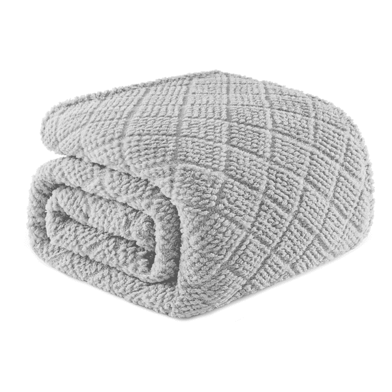 Whale Flotilla Fuzzy Fleece Twin Size Blanket for Bed, Soft Fluffy Jacquard Waffle Blankets for All Season, Lightweight and Warm, 60x80 Inch, Light Grey