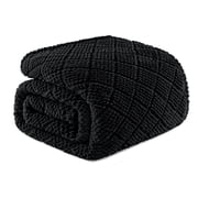 Whale Flotilla Fuzzy Fleece Twin Size Blanket for Bed, Soft Fluffy Jacquard Waffle Blankets for All Season, Lightweight and Warm, 60x80 Inch, Black
