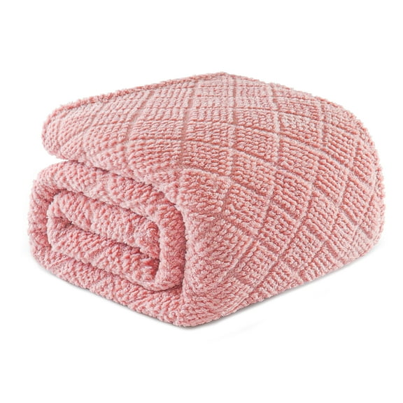 Whale Flotilla Fuzzy Fleece Twin Size Blanket for Bed, Soft Fluffy Jacquard Waffle Blankets for All Season, Lightweight and Warm, 60x80 Inch, Pink