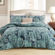 Whale Flotilla 3-Piece Queen Comforter Set, Soft Reversible Bedding Comforter Sets, Paisley Printed Down Alternative Com